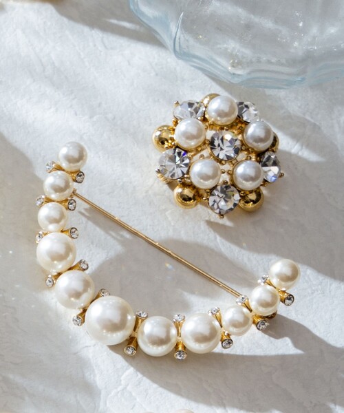 2セット】パールビジュー ブローチ（ブローチ/コサージュ）｜組曲