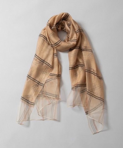 Munich(ミューニック)の「シルクミックスチェックストール(ストール/ショール・レディース・ホワイト/ベージュ/グリーン・FREE)」の2枚目の写真