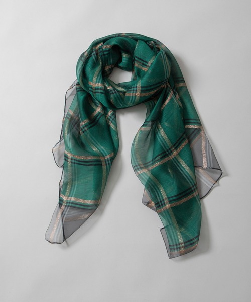 Munich(ミューニック)の「シルクミックスチェックストール(ストール/ショール・レディース・ホワイト/ベージュ/グリーン・FREE)」の3枚目の写真