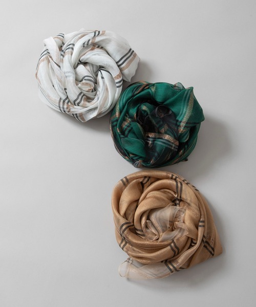 Munich(ミューニック)の「シルクミックスチェックストール(ストール/ショール・レディース・ホワイト/ベージュ/グリーン・FREE)」の4枚目の写真