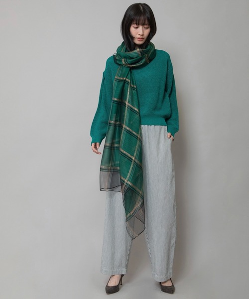 Munich(ミューニック)の「シルクミックスチェックストール(ストール/ショール・レディース・ホワイト/ベージュ/グリーン・FREE)」の5枚目の写真