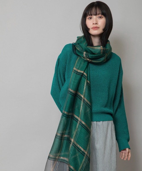 Munich(ミューニック)の「シルクミックスチェックストール(ストール/ショール・レディース・ホワイト/ベージュ/グリーン・FREE)」の7枚目の写真