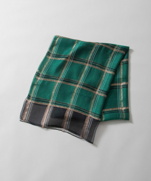 Munich(ミューニック)の「シルクミックスチェックストール(ストール/ショール・レディース・ホワイト/ベージュ/グリーン・FREE)」の9枚目の写真