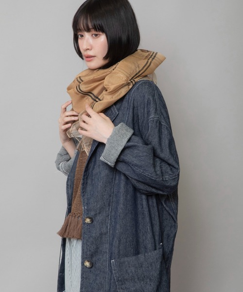 Munich(ミューニック)の「シルクミックスチェックストール(ストール/ショール・レディース・ホワイト/ベージュ/グリーン・FREE)」の13枚目の写真