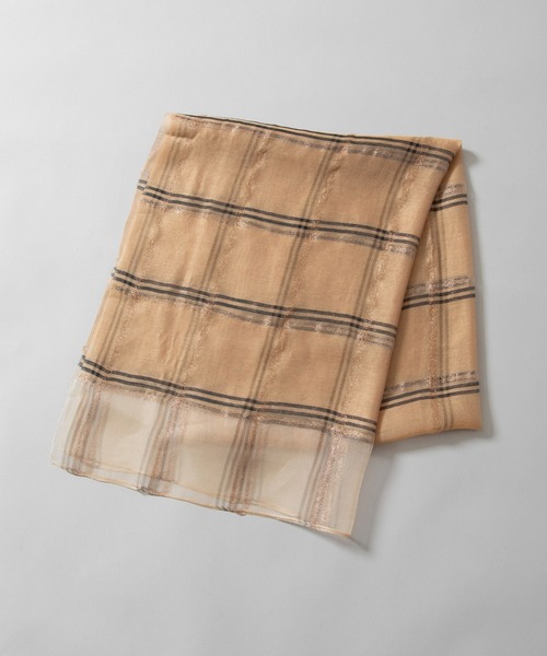 Munich(ミューニック)の「シルクミックスチェックストール(ストール/ショール・レディース・ホワイト/ベージュ/グリーン・FREE)」の15枚目の写真