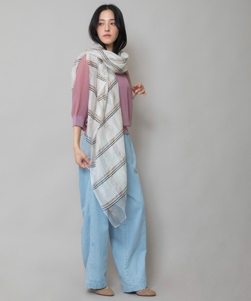 Munich(ミューニック)の「シルクミックスチェックストール(ストール/ショール・レディース・ホワイト/ベージュ/グリーン・FREE)」の16枚目の写真