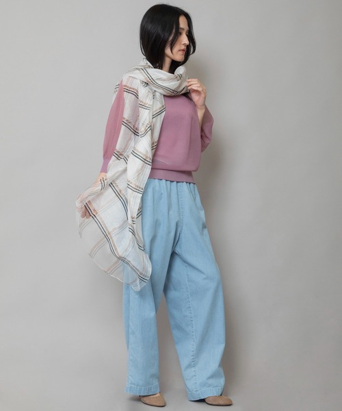 Munich(ミューニック)の「シルクミックスチェックストール(ストール/ショール・レディース・ホワイト/ベージュ/グリーン・FREE)」の17枚目の写真