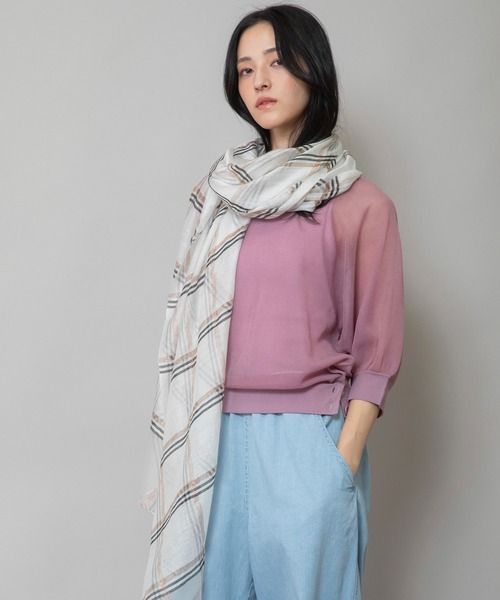 Munich(ミューニック)の「シルクミックスチェックストール(ストール/ショール・レディース・ホワイト/ベージュ/グリーン・FREE)」の18枚目の写真