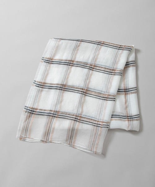 Munich(ミューニック)の「シルクミックスチェックストール(ストール/ショール・レディース・ホワイト/ベージュ/グリーン・FREE)」の20枚目の写真