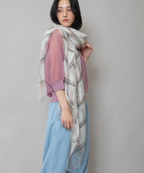 Munich(ミューニック)の「シルクミックスチェックストール(ストール/ショール・レディース・ホワイト/ベージュ/グリーン・FREE)」の21枚目の写真