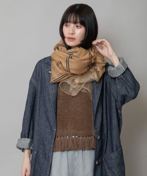 Munich(ミューニック)の「シルクミックスチェックストール(ストール/ショール・レディース・ホワイト/ベージュ/グリーン・FREE)」の12枚目の写真