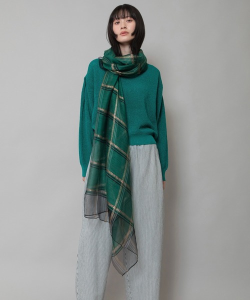 Munich(ミューニック)の「シルクミックスチェックストール(ストール/ショール・レディース・ホワイト/ベージュ/グリーン・FREE)」の6枚目の写真