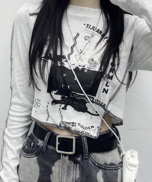 lilful(リルフル)の「プリント アウトリンキング 変形アシメロンT(Tシャツ/カットソー・レディース・ホワイト/ブラック・M/L)」の9枚目の写真