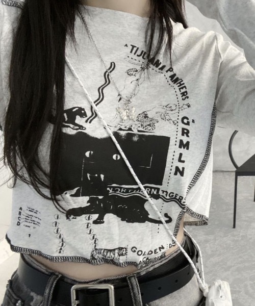lilful(リルフル)の「プリント アウトリンキング 変形アシメロンT(Tシャツ/カットソー・レディース・ホワイト/ブラック・M/L)」の11枚目の写真