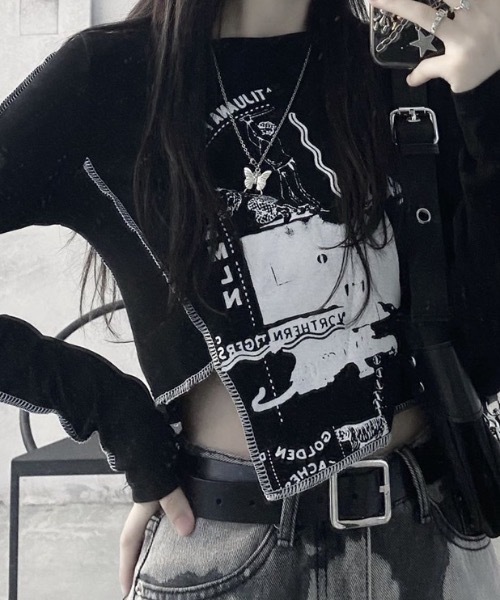 lilful(リルフル)の「プリント アウトリンキング 変形アシメロンT(Tシャツ/カットソー・レディース・ホワイト/ブラック・M/L)」の17枚目の写真