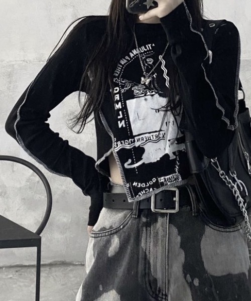 lilful(リルフル)の「プリント アウトリンキング 変形アシメロンT(Tシャツ/カットソー・レディース・ホワイト/ブラック・M/L)」の18枚目の写真