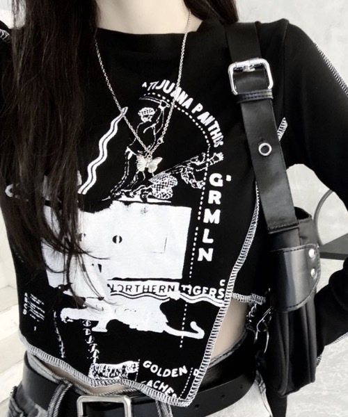 lilful(リルフル)の「プリント アウトリンキング 変形アシメロンT(Tシャツ/カットソー・レディース・ホワイト/ブラック・M/L)」の19枚目の写真