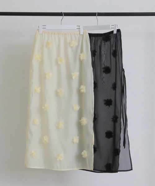PURE BRIGHT（ピュアブライト）の「フラワーモチーフオーガンジースカート（スカート・レディース・ブラック/アイボリー・FREE）」の20枚目の写真