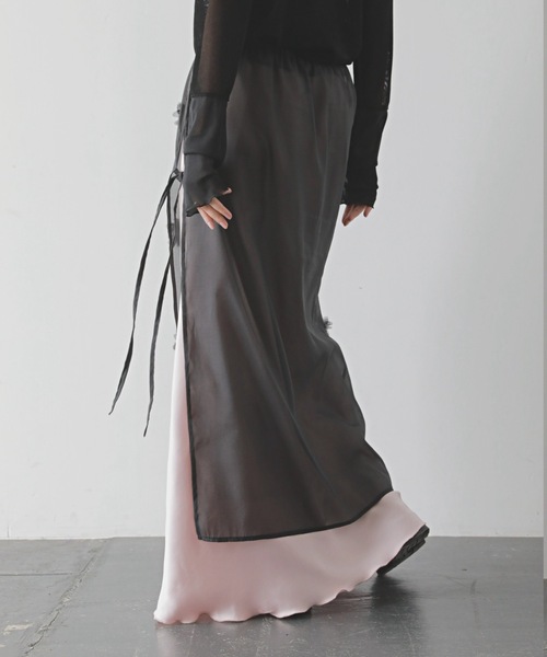 PURE BRIGHT（ピュアブライト）の「フラワーモチーフオーガンジースカート（スカート・レディース・ブラック/アイボリー・FREE）」の4枚目の写真