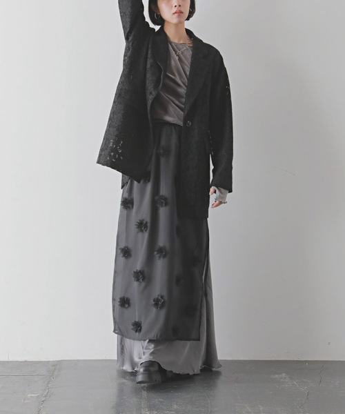 PURE BRIGHT（ピュアブライト）の「フラワーモチーフオーガンジースカート（スカート・レディース・ブラック/アイボリー・FREE）」の18枚目の写真