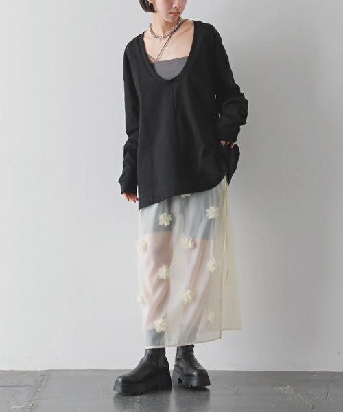 PURE BRIGHT（ピュアブライト）の「フラワーモチーフオーガンジースカート（スカート・レディース・ブラック/アイボリー・FREE）」の17枚目の写真