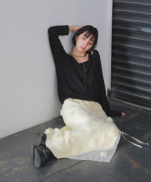 PURE BRIGHT（ピュアブライト）の「フラワーモチーフオーガンジースカート（スカート・レディース・ブラック/アイボリー・FREE）」の15枚目の写真