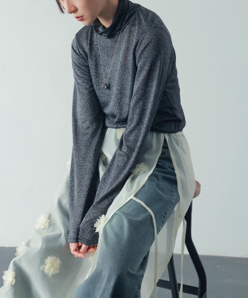 PURE BRIGHT（ピュアブライト）の「フラワーモチーフオーガンジースカート（スカート・レディース・ブラック/アイボリー・FREE）」の5枚目の写真