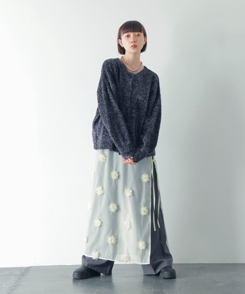 PURE BRIGHT（ピュアブライト）の「フラワーモチーフオーガンジースカート（スカート・レディース・ブラック/アイボリー・FREE）」の6枚目の写真