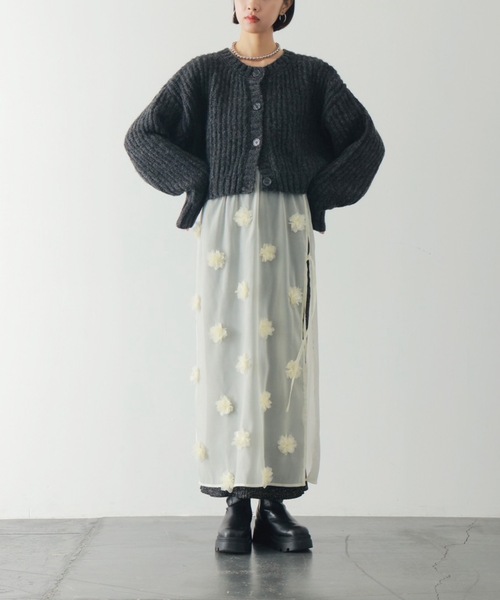 PURE BRIGHT（ピュアブライト）の「フラワーモチーフオーガンジースカート（スカート・レディース・ブラック/アイボリー・FREE）」の9枚目の写真