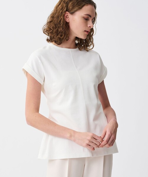 uncrave（アンクレイヴ）の「ダブルフェイスジャージー 2WAYスリットトップス（Tシャツ/カットソー・レディース・グレー系/ホワイト系/ピンク系1/ブラック系・2/1）」の5枚目の写真