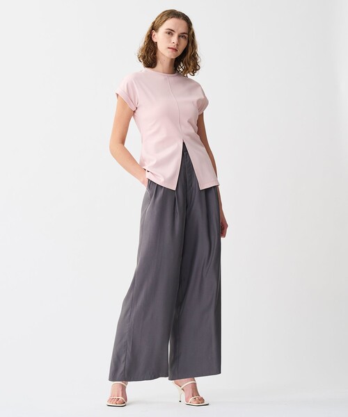uncrave（アンクレイヴ）の「ダブルフェイスジャージー 2WAYスリットトップス（Tシャツ/カットソー・レディース・グレー系/ホワイト系/ピンク系1/ブラック系・2/1）」の15枚目の写真