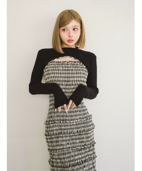 ニットレイヤードチェックミディワンピース（ワンピース