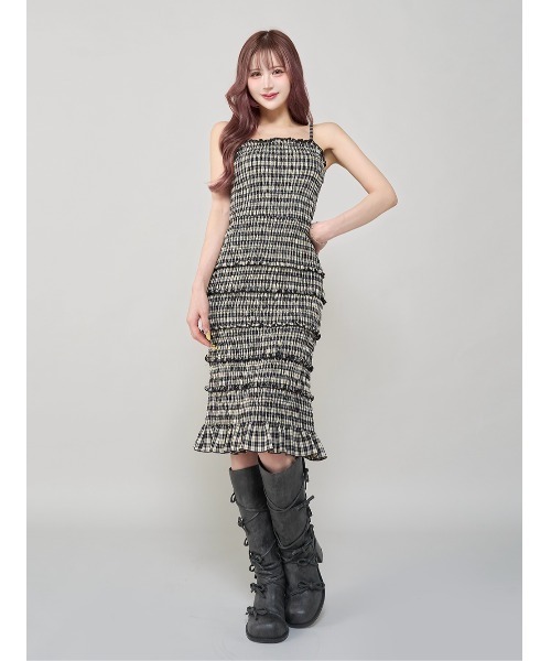 【₍ᐡっ ̫-ᐡ₎ᐝ 様限定】ダーリッチニットレイヤードチェックミディワンピース ニットレイヤードチェックミディワンピース（ワンピース