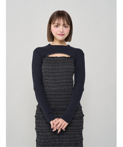 ニットレイヤードチェックミディワンピース（ワンピース