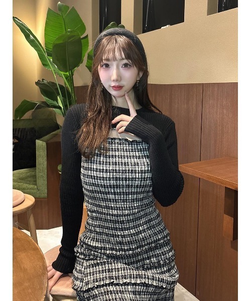 Darich ダーリッチ ニットレイヤードチェックミディワンピース ニットレイヤードチェックミディワンピース(ワンピース