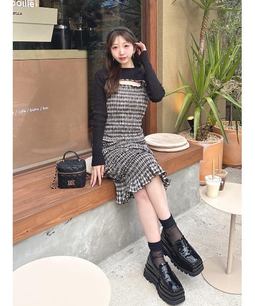 【₍ᐡっ ̫-ᐡ₎ᐝ 様限定】ダーリッチニットレイヤードチェックミディワンピース ニットレイヤードチェックミディワンピース（ワンピース