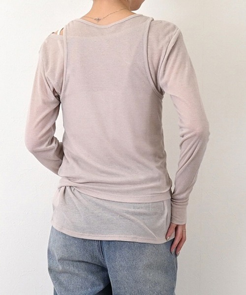 STYLEBLOCK(スタイルブロック)の「シアーリブタンクセットトップス(Tシャツ/カットソー・レディース・ホワイト/ブラック/ベージュ/グレー/イエロー・M)」の8枚目の写真