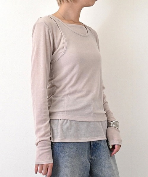 STYLEBLOCK(スタイルブロック)の「シアーリブタンクセットトップス(Tシャツ/カットソー・レディース・ホワイト/ブラック/ベージュ/グレー/イエロー・M)」の9枚目の写真