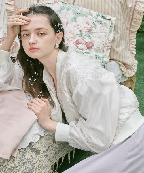 F i.n.t（フィント）の「チュールスリーブジャガードブルゾン/fint　フィント（ブルゾン・レディース・アイボリー/ライトピンク・FREE）」の2枚目の写真