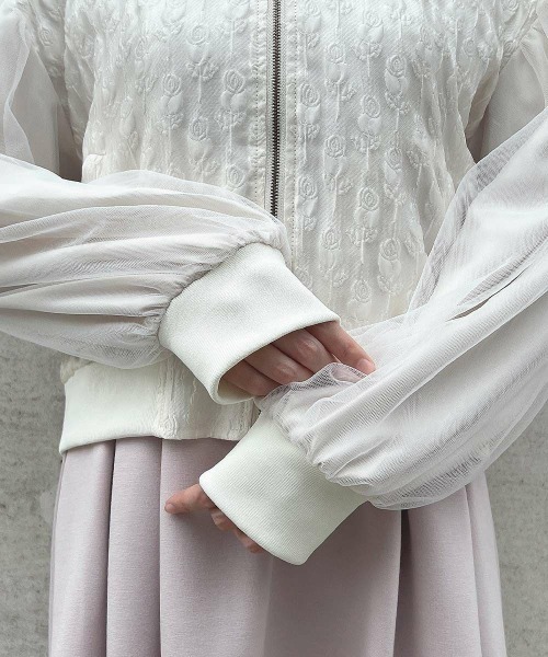 F i.n.t（フィント）の「チュールスリーブジャガードブルゾン/fint　フィント（ブルゾン・レディース・アイボリー/ライトピンク・FREE）」の8枚目の写真