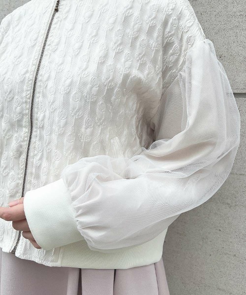 F i.n.t（フィント）の「チュールスリーブジャガードブルゾン/fint　フィント（ブルゾン・レディース・アイボリー/ライトピンク・FREE）」の9枚目の写真