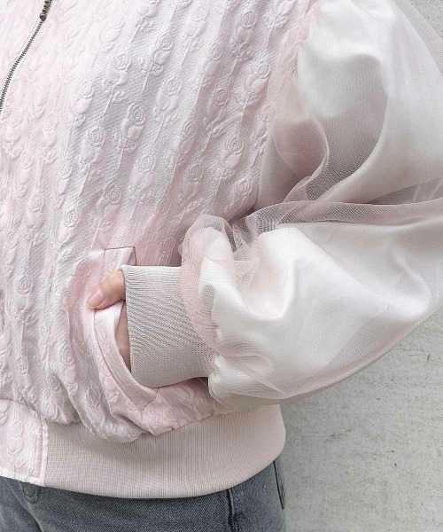 F i.n.t（フィント）の「チュールスリーブジャガードブルゾン/fint　フィント（ブルゾン・レディース・アイボリー/ライトピンク・FREE）」の12枚目の写真
