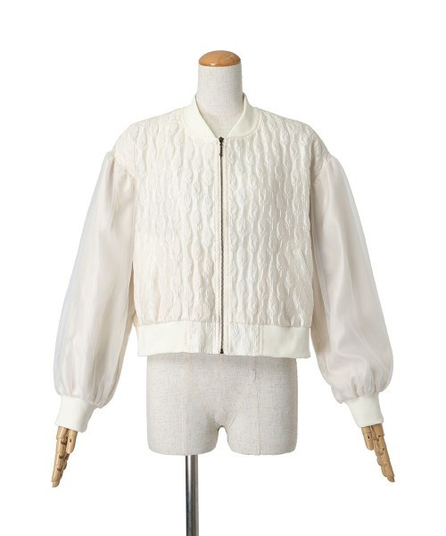 F i.n.t（フィント）の「チュールスリーブジャガードブルゾン/fint　フィント（ブルゾン・レディース・アイボリー/ライトピンク・FREE）」の15枚目の写真