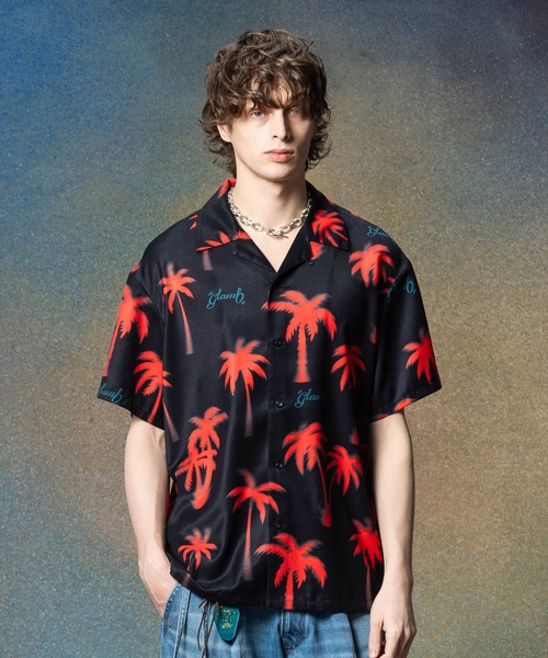 glamb(グラム)の「Palm Aloha Shirt / パームアロハシャツ(シャツ/ブラウス・メンズ・ベージュ/ブラック・S/M/L)」の3枚目の写真
