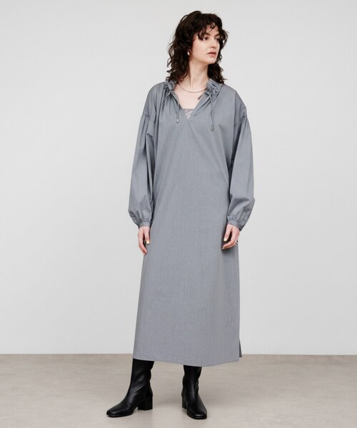 cloenc（クロエンス）の「【手洗い可】ギャザーリボンワンピース（ワンピース・レディース・チャコールグレー/カーキ・02/03/01）」の3枚目の写真