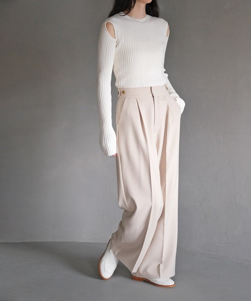 AKTE（アクテ）の「ハイウエストワイドパンツ（その他パンツ・レディース・ベージュ/ネイビー・1/2/2T）」の11枚目の写真