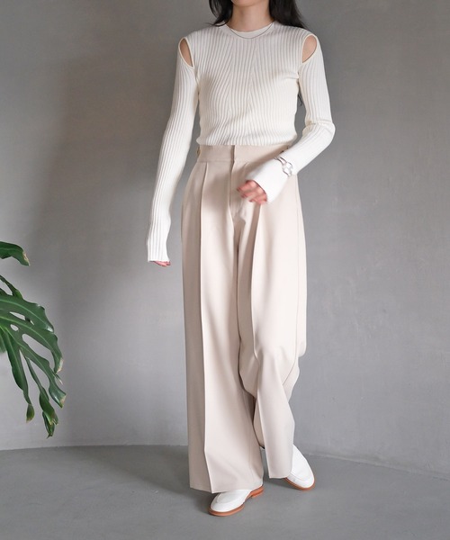 AKTE（アクテ）の「ハイウエストワイドパンツ（その他パンツ・レディース・ベージュ/ネイビー・1/2/2T）」の18枚目の写真