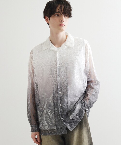 tk.TAKEO KIKUCHI（ティーケータケオキクチ）の「グラデペイズリーレースシャツ（シャツ/ブラウス・メンズ・ライトベージュ/ライトブルー/ライトグレー/オフホワイト・04/02/03）」の9枚目の写真