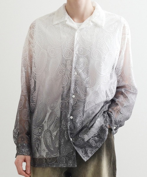 tk.TAKEO KIKUCHI（ティーケータケオキクチ）の「グラデペイズリーレースシャツ（シャツ/ブラウス・メンズ・ライトベージュ/ライトブルー/ライトグレー/オフホワイト・04/02/03）」の2枚目の写真
