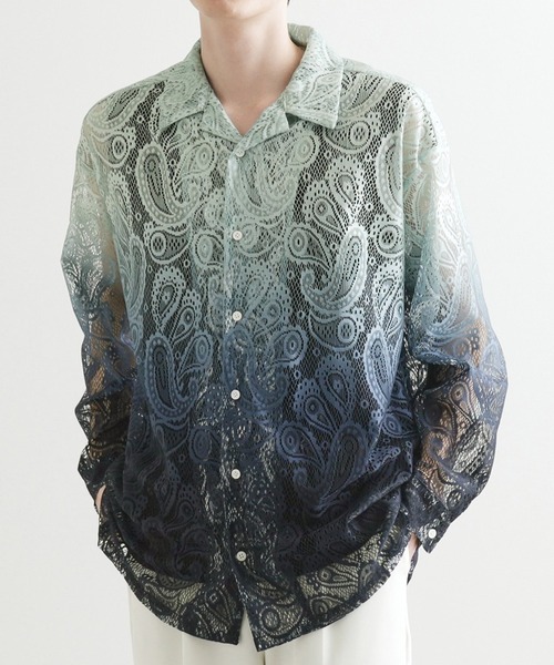 tk.TAKEO KIKUCHI（ティーケータケオキクチ）の「グラデペイズリーレースシャツ（シャツ/ブラウス・メンズ・ライトベージュ/ライトブルー/ライトグレー/オフホワイト・04/02/03）」の4枚目の写真